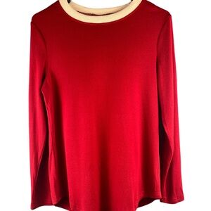 Besshopie Ringer Red long sleeve shirt with beige collar woman’s size Small